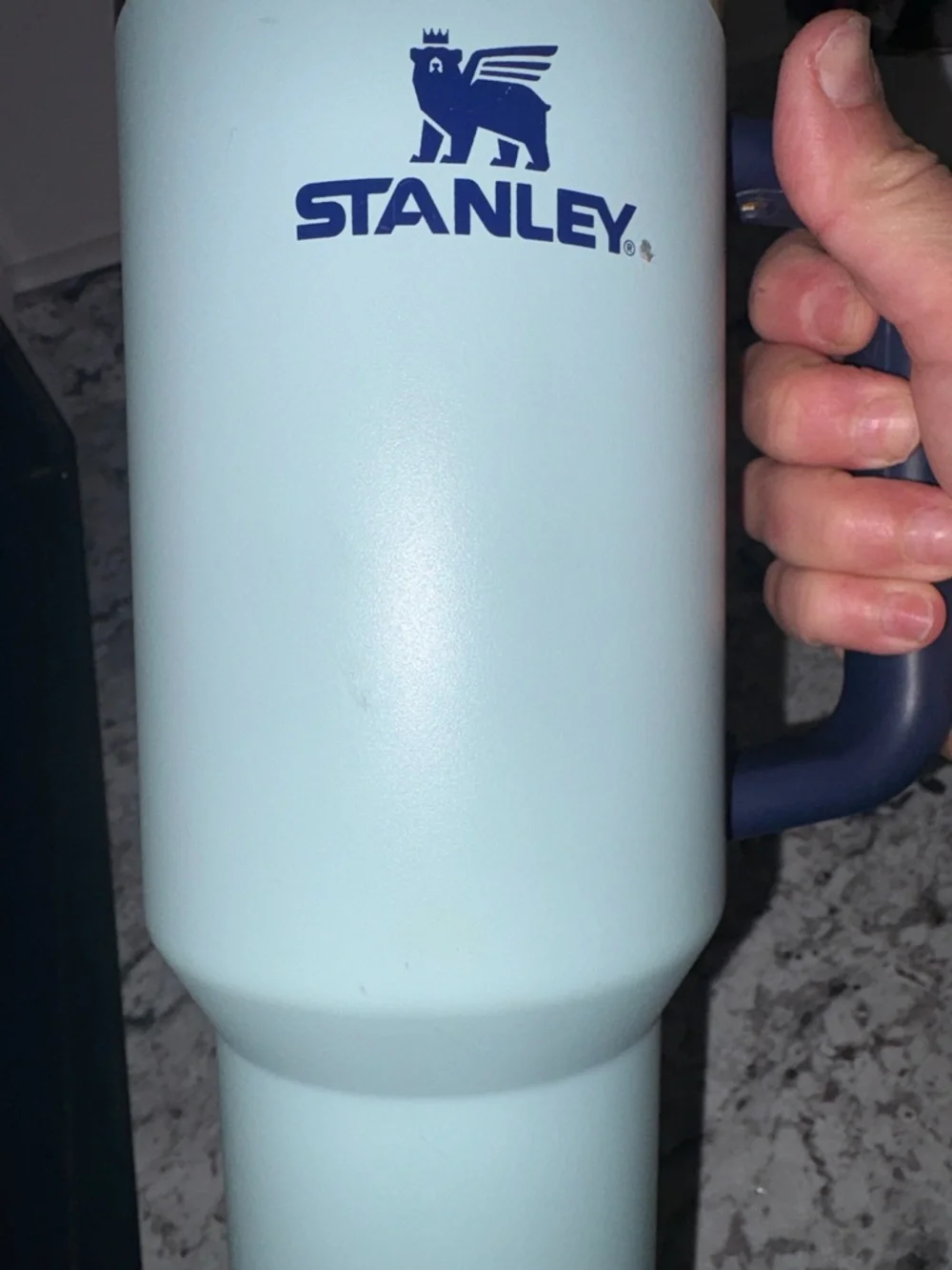 Stanley Mint Green Travel Tumbler with Navy Handle - Picture 6 of 8